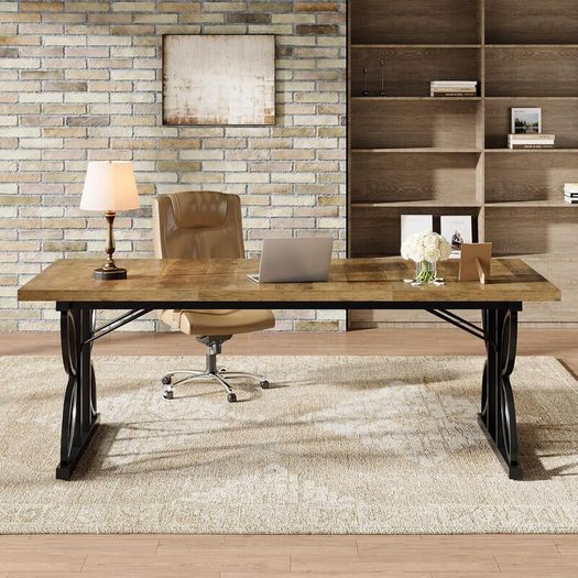 Large Office Computer Desk with Robust Metal Frame 180 x 80 x 75 cm