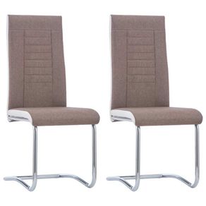 Cantilever Dining Chairs 2 pcs Brown Fabric