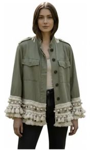 Fab Zara Boho Khaki Lightweight Shacket with Crochet Trim Detail  Size Large UK 12