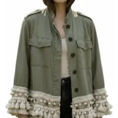 Fab Zara Boho Khaki Lightweight Shacket with Crochet Trim Detail  Size Large UK 12