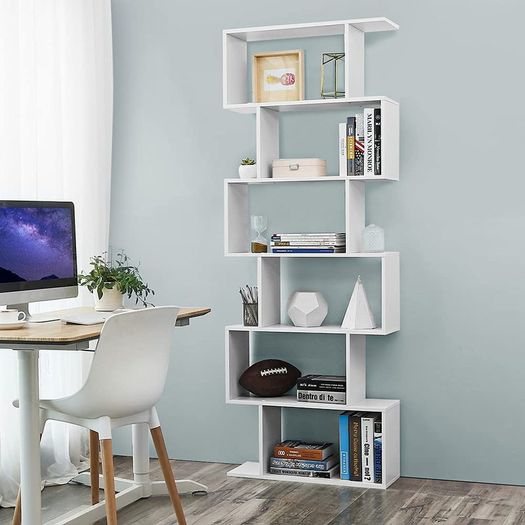 New 6-Tier Wooden Bookcase Storage (White) - FREE P&P