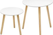 Nesting Side Table, Round End Table, Set of 2, Scandinavian Minimalist Coffee Table with Solid Pine Wood Legs, White and Natural (FREE POSTAGE)