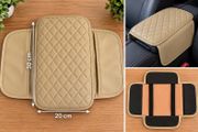 Beige Quilted Car Armrest Protector Cover