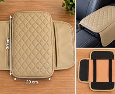 Beige Quilted Car Armrest Protector Cover