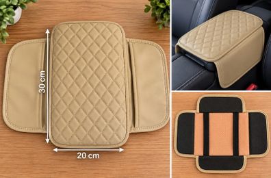 Beige Quilted Car Armrest Protector Cover