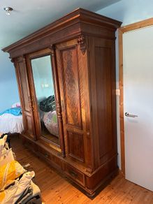 Antique hardwood mirrored wardrobe