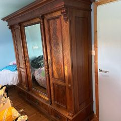 Antique hardwood mirrored wardrobe