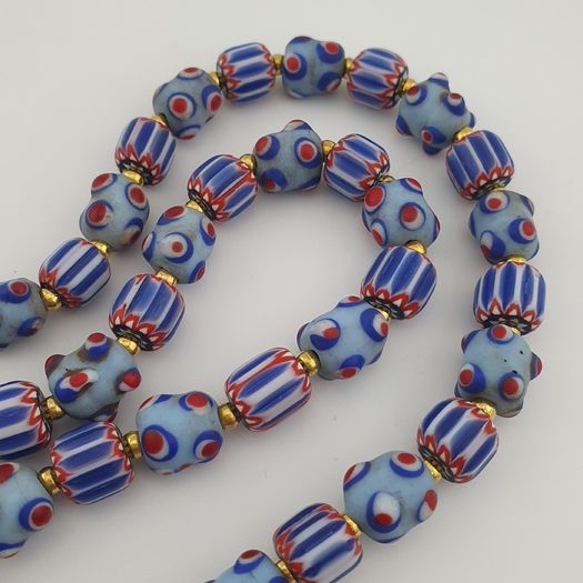 Antique Venetian Style Chevron & Skunk Glass Beads Necklace