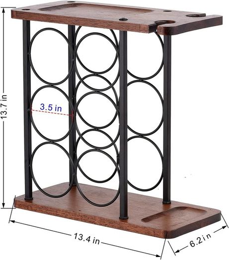 Wine Rack with Glass Holder, Tabletop Wine Holder with Tray, Wooden Wine Rack Free Standing, Perfect for Home Decor & Kitchen Storage Rack etc (Hold 6 Bottles and 2 Glasses)