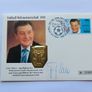 West Germany 1954 Football World Cup winning captain Fritz Walter hand signed Gold gilt medal stamp cover Italia 90 Image 3