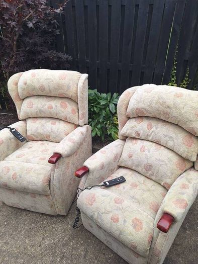 Two dual motor riser recliner electric armchairs