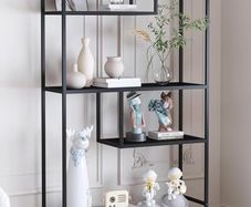 Black Bookshelf, Industrial Bookcase Open Storage Shelves with Metal Frame, Freestanding Display Rack Tall Shelving Unit for Living Room, Bedroom, Office, Black