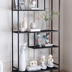 Black Bookshelf, Industrial Bookcase Open Storage Shelves with Metal Frame, Freestanding Display Rack Tall Shelving Unit for Living Room, Bedroom, Office, Black