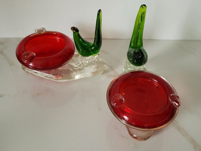 Mid-century pair of art glass ashtrays