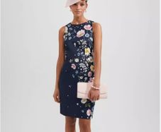 HOBBS Moira Navy & Yellow Dress Sz 16 UK - Bnwt Rrp 190