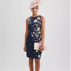 HOBBS Moira Navy & Yellow Dress Sz 16 UK - Bnwt Rrp 190