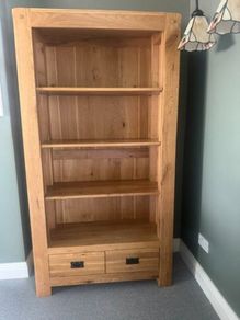 Solid Oak Console Table - Book Case  - Drawers