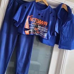 SHEIN royal blue Co-ord pants, cropped top and mini gilet Sz M (Fit 10-12UK)