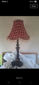 Vintage Maroon Shade Lamp,wooden base good weight