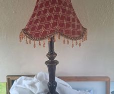 Vintage Maroon Shade Lamp,wooden base good weight