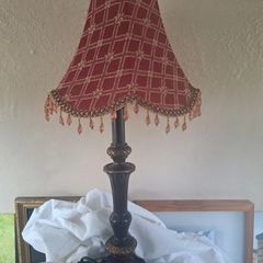 Vintage Maroon Shade Lamp,wooden base good weight