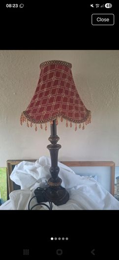 Vintage Maroon Shade Lamp,wooden base good weight