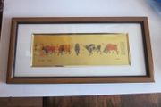 Chinese Framed Picture of Five Oxen/Cattle