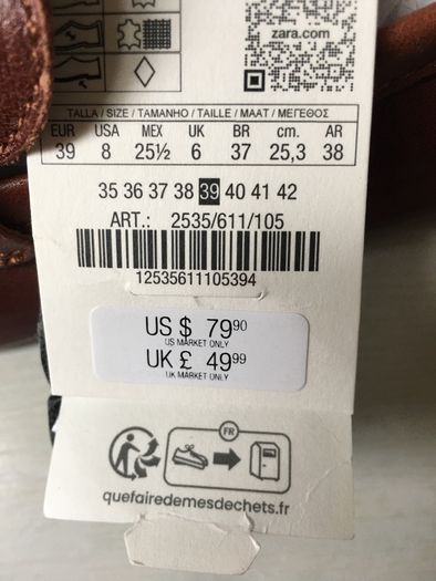 Zara real leather loafers, new, size UK6