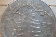12" Round Clear Glass Christmas Winter Scene Platter Cake Plate