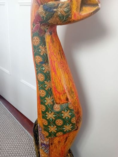 Vintage Indonesian folk art tall wooden cat sculpture