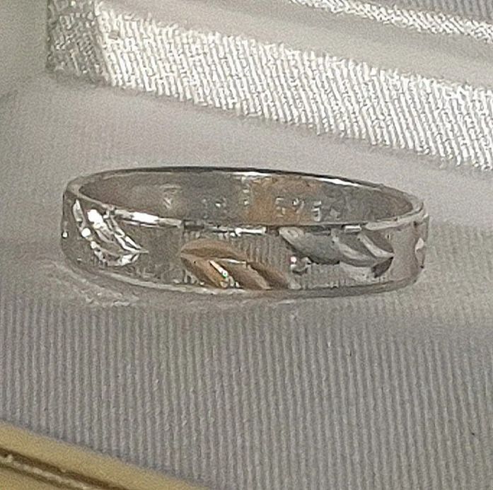 Vintage Silver Wedding Band with 18k Accents