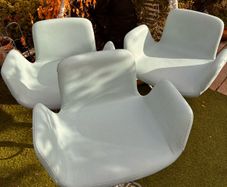Three luxury armchair barstools in aqua blue - adjustable height and swivel