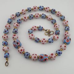 Antique Venetian Style Eyes Glass Beads Necklace
