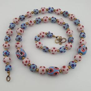 Antique Venetian Style Eyes Glass Beads Necklace
