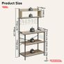 80cm Bread Rack & Microwave Rack with 4 Shelves, Multi-functional Coffee Bar Shelf, 8 Side Hooks, Open Shelf Suitable for Kitchens, Dining Rooms, Living Rooms (oak) Image 2