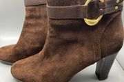 RALPH LAUREN Womens Boots UK 6 EU39 Myla High Heel Ankle Brown Suede Leather Zip