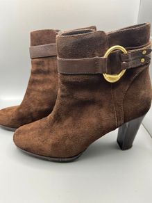 RALPH LAUREN Womens Boots UK 6 EU39 Myla High Heel Ankle Brown Suede Leather Zip