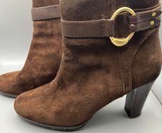RALPH LAUREN Womens Boots UK 6 EU39 Myla High Heel Ankle Brown Suede Leather Zip