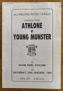 1991 Athlone v Young Munster - AIL Division 2 Rugby Programme