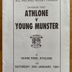 1991 Athlone v Young Munster - AIL Division 2 Rugby Programme