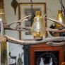 Rustic Antler Chandelier with Amber Glass Shades Image 3