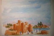 picture watercolour North African scene signed