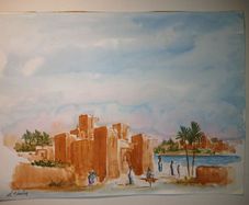 picture watercolour North African scene signed