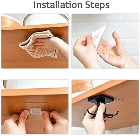 Utensil Holder Hook, Self Adhesive Kitchen Hanger Storage Oganiser Hook Under Cabinet Rotatable Hooks Holder for Utensil, Towel, Spoon, Ladle with 6 Hooks (White)