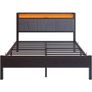 Double Bed Frame with Storage Headboard,Charging Station,LED Lights,4ft6 Metal Platform Upholstered Bed Frame Double Bed,for 135 x 190 cm Image 2