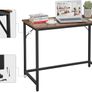 Desk, computer table, narrow office table, 100 x 50 x 75 cm, study, home office, office, simple structure, metal, industrial design, vintage brown-black Image 2