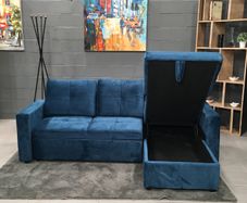 Blue velvet Corner Sofa Bed with Storage 215cm
