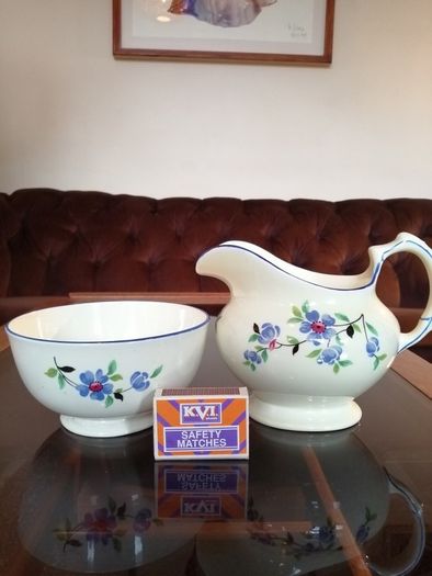 Tuscan China by Plant Hand Painted Floral Sugar Bowl and Milk Jug Set