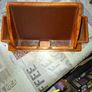 Wooden Desk Organizer features a Leather-Lined Compartment and Side Sections for Pens Image 2
