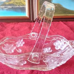 Vintage Original Waltherglas Germany 10 Inch Long Art Deco Glass Basket